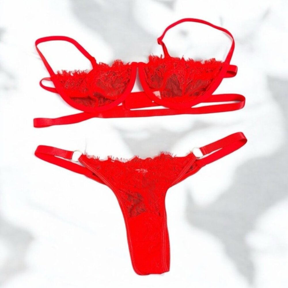 NEW Elegant Red Lace Lingerie glam luxury L